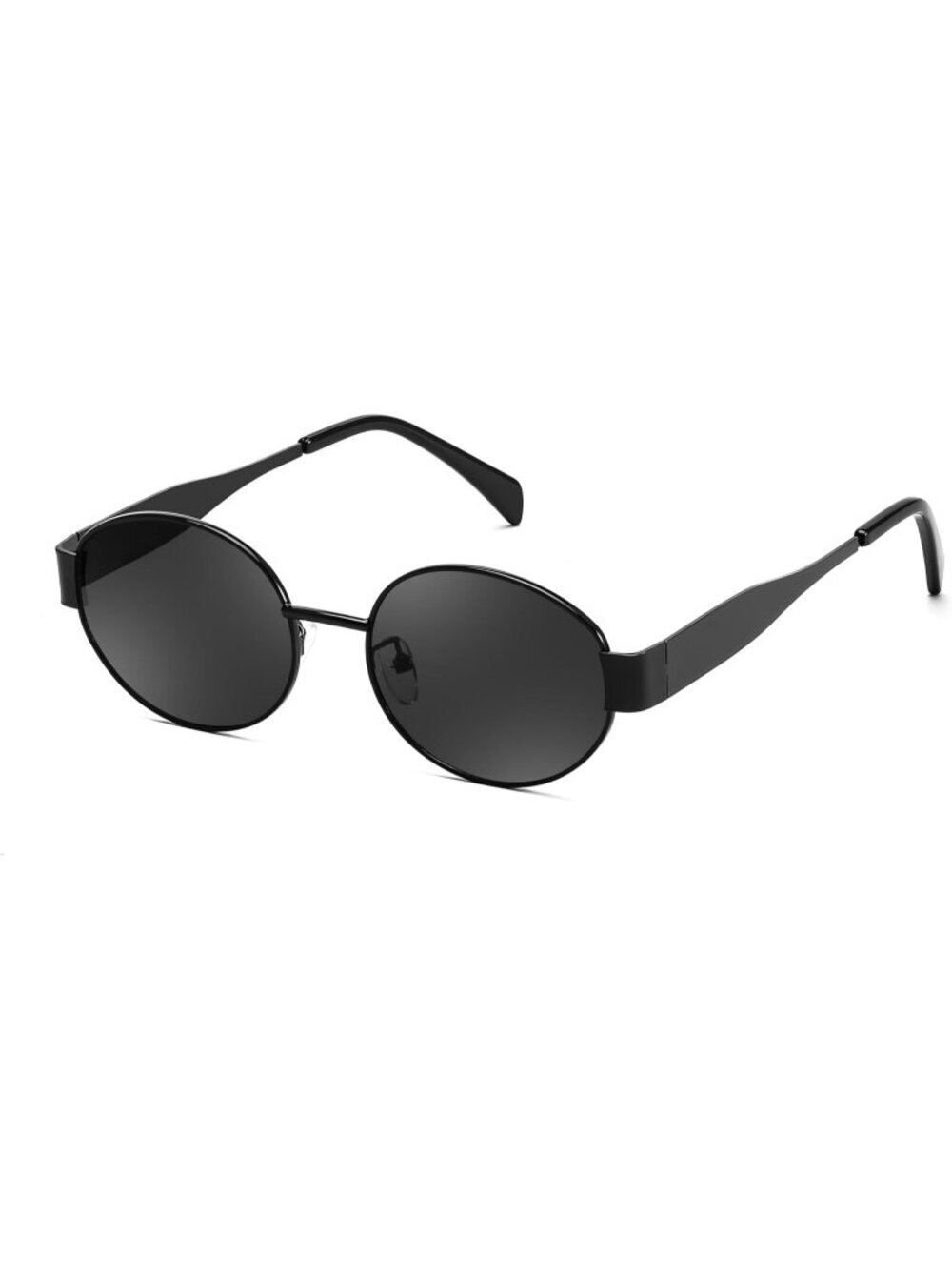 Women's Black Grey Small Metal Frame Trendy Retro Oval Sunglasses UV400 Shades